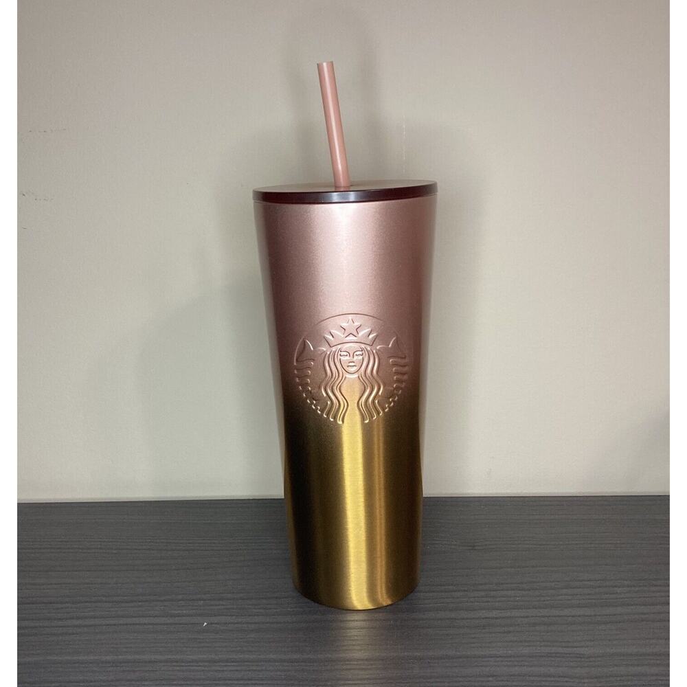 Starbucks Stainless Steel Tumbler 24oz Cold Cup Pink Rose Gold Ombre